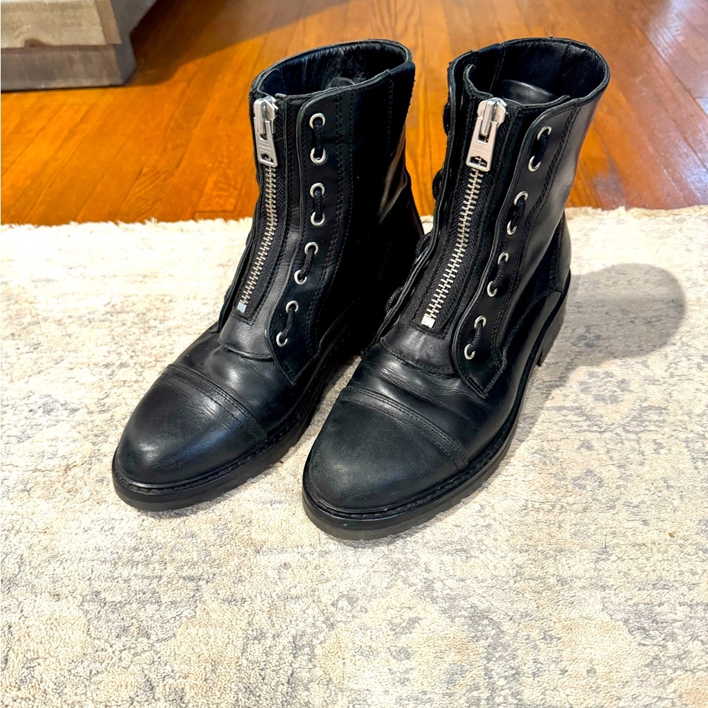 All Saints Ariel Leather Zip Black Boots 9 - fit more like 8.5